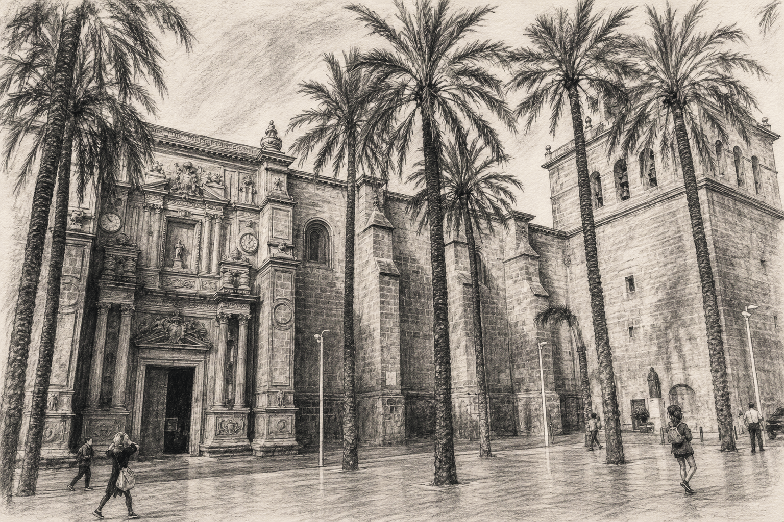Catedral de Almería en carboncillo